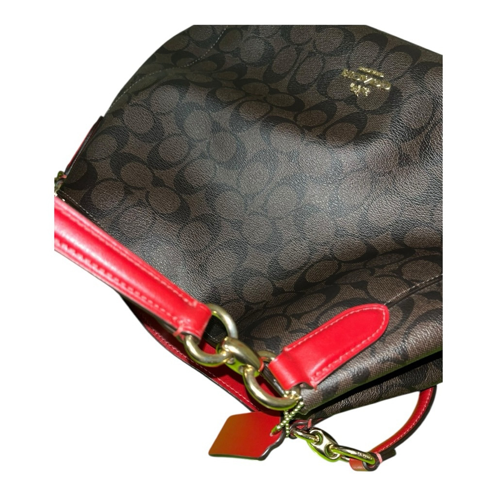 Women's Coach Brown Monogram Red Trim Shoulder Bag One Size - Picture 8 of 11